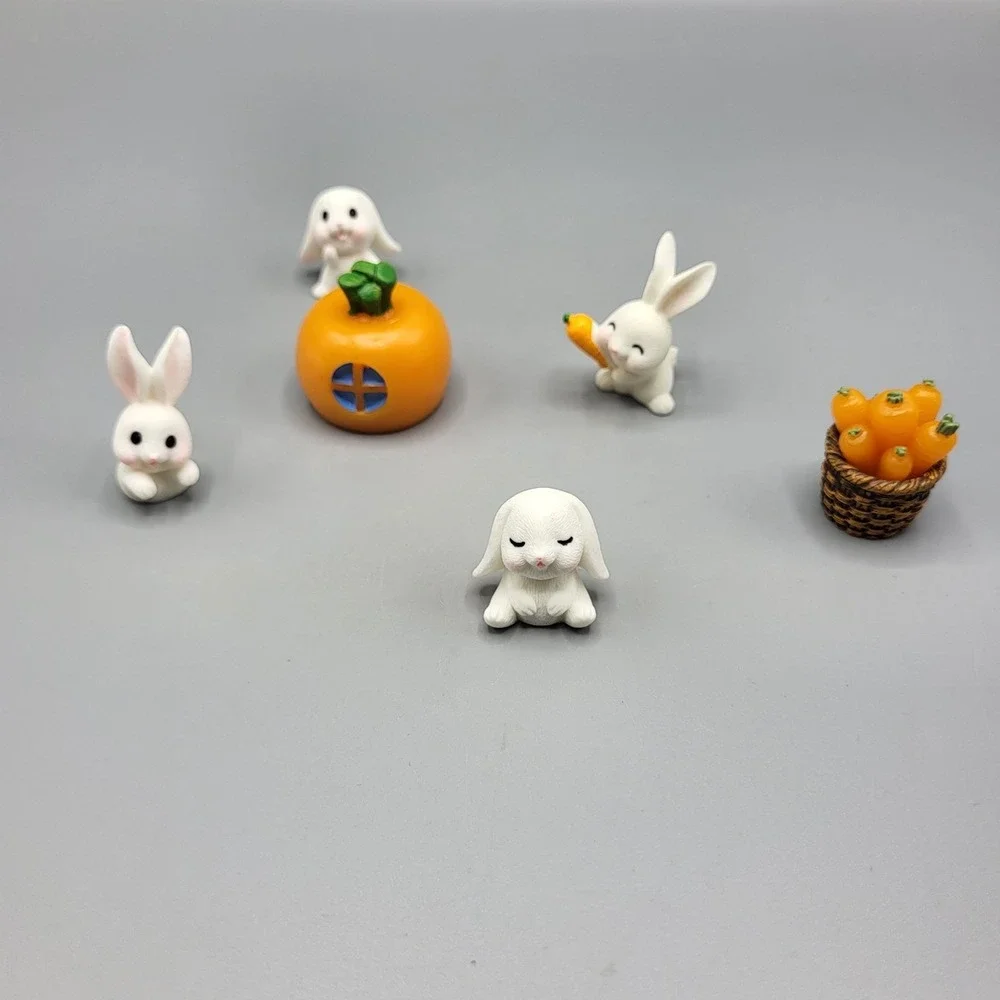 Easter Decor Miniature Rabbit Figurines Set Doll House Carrot Basket Orange